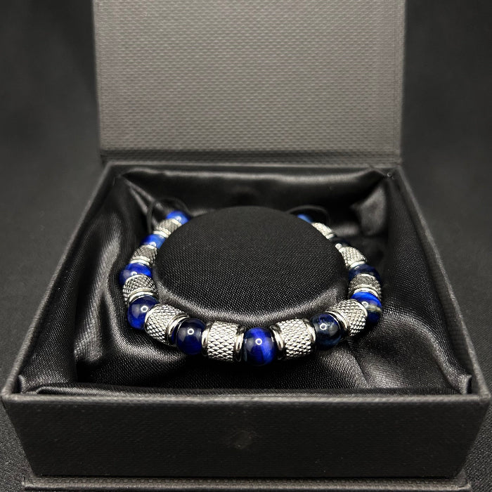 Stainless Steel Blue Tiger's Eye Gemstone Bracelet