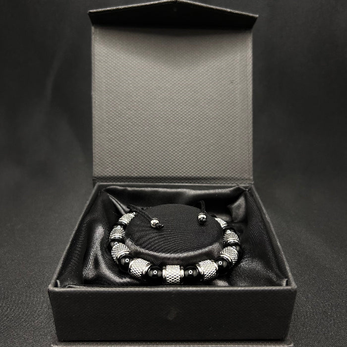Ceramic Stainless Steel Black Tiger's Eye Gemstone Bracelet