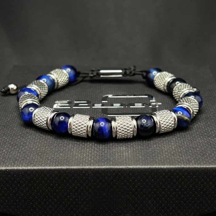 Stainless Steel Blue Tiger's Eye Gemstone Bracelet