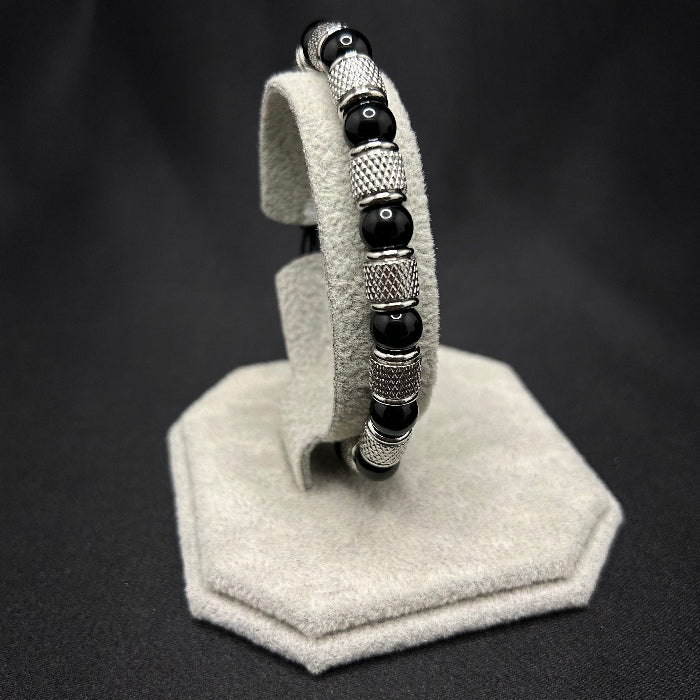 Ceramic Stainless Steel Black Tiger's Eye Gemstone Bracelet