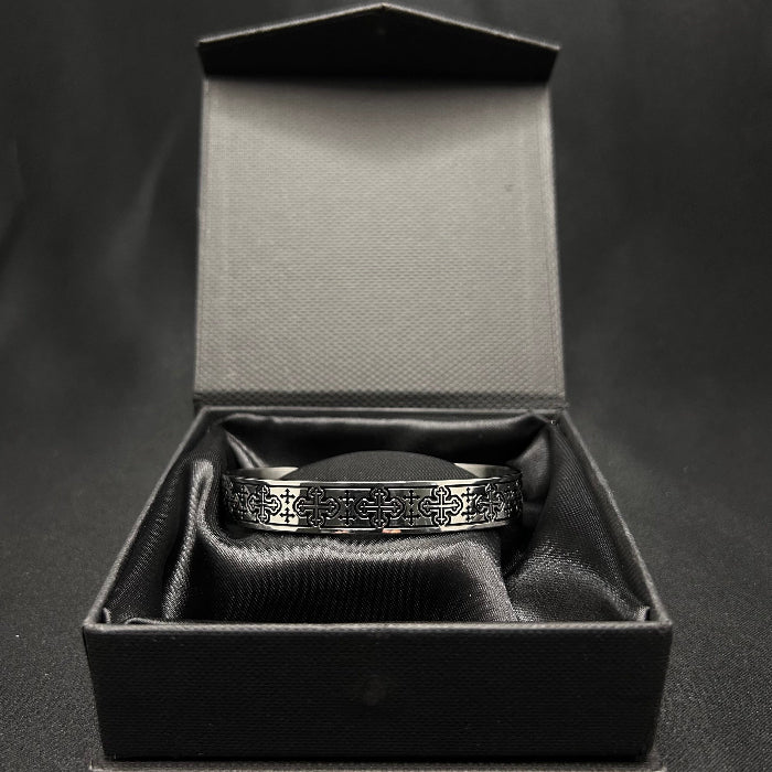 Stainless Steel Cross of Saint Maurice Open Cuff Bracelet (Black)
