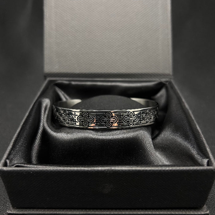 Stainless Steel Cross of Saint Maurice Open Cuff Bracelet (Black)