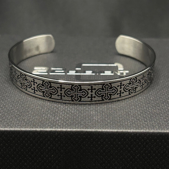 Stainless Steel Cross of Saint Maurice Open Cuff Bracelet (Black)