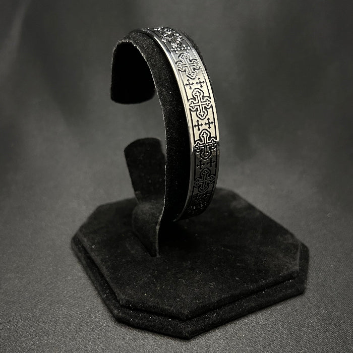 Stainless Steel Cross of Saint Maurice Open Cuff Bracelet (Black)
