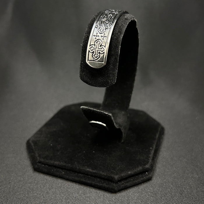 Stainless Steel Cross of Saint Maurice Open Cuff Bracelet (Black)