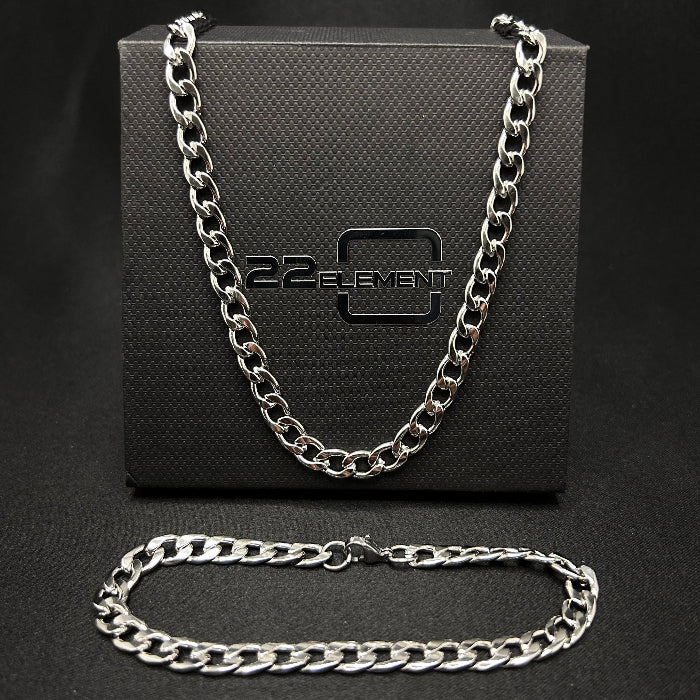Stainless Steel Cuban Link Necklace & Bracelet Set