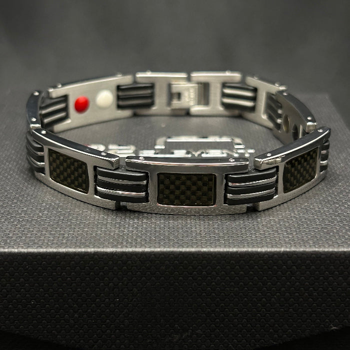 Stainless Steel Carbon Fibre Chain Link Magnetic Bracelet