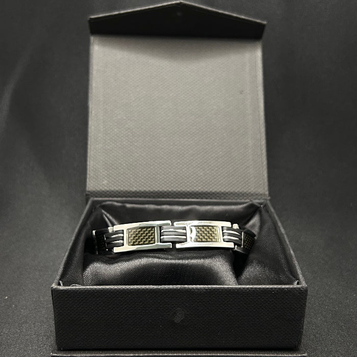 Stainless Steel Carbon Fibre Chain Link Magnetic Bracelet
