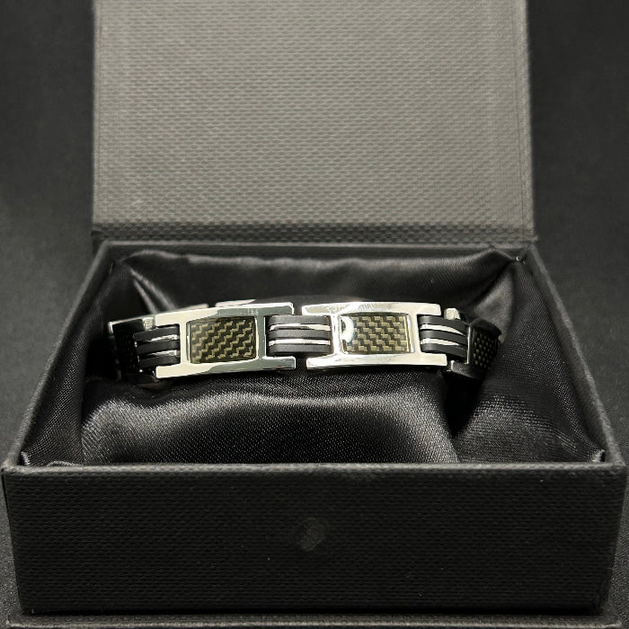Stainless Steel Carbon Fibre Chain Link Magnetic Bracelet