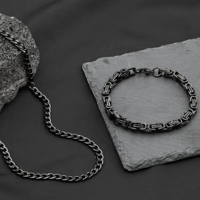 Stainless Steel Cuban Link Necklace & Bracelet Set