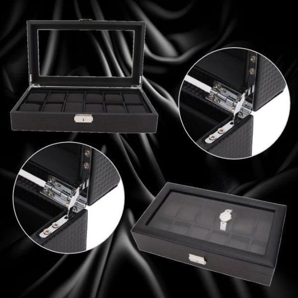 PU Leather Mens Watch Jewelry Box 12 slots